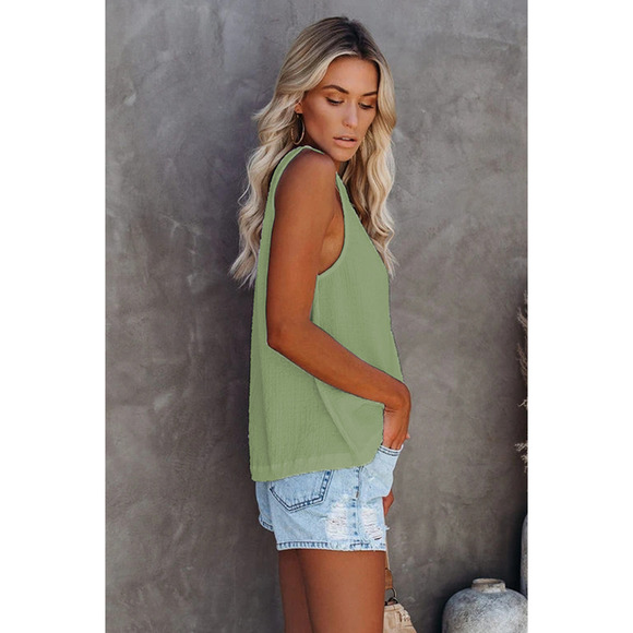 Boho Green Button Textured Tank Top - Picture 9 of 11